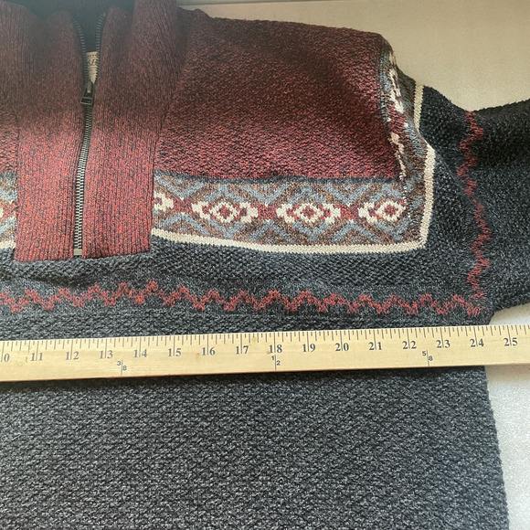 Vintage 90s St Johns Bay Sweater Men Large Gray Red Aztec Half Zip Knit Pullover - Picture 6 of 11